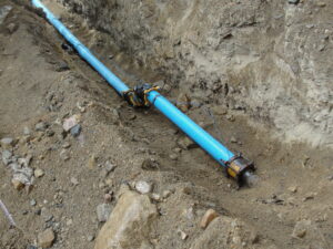 closeup shot of the two pipes Tie in at Tamarack