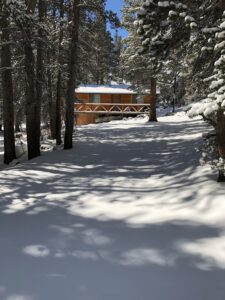 view of Cabin on Pinecrest with snow