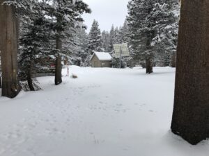 Solar pump house area covered with snow