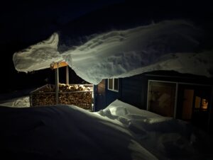 view of a snow covered place at Night time