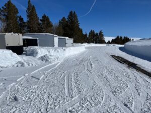 view of a snow covered Parking lot