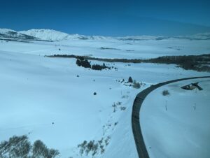 aerial view of a snow covered region