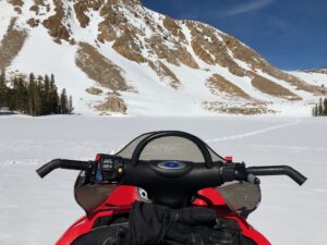 closeup shot of a snow bike at Trumbull Lake